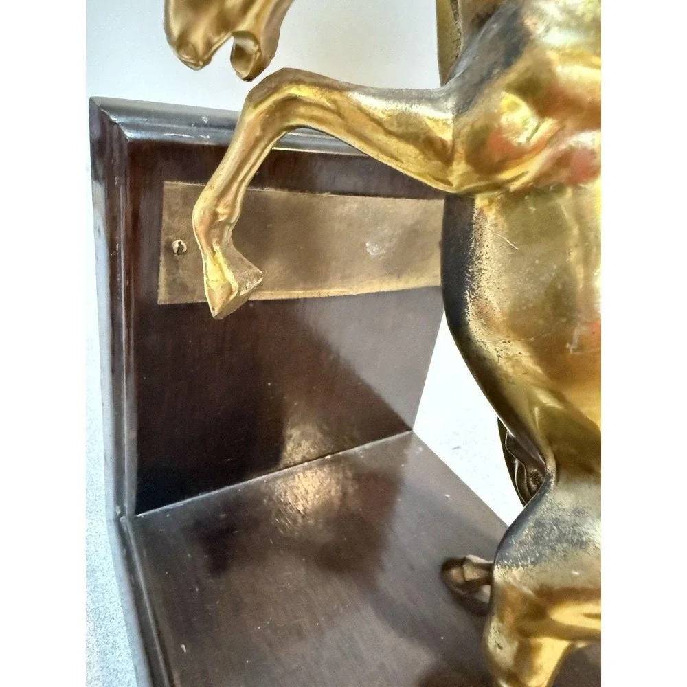 VTG PAIR BRASS REARING HORSE STALLION BOOKENDS‎ FIGURINE SCULPTURE
